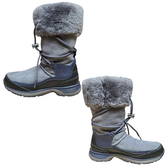 UGG Gray Black Orellen Waterproof Suede Sherpa Thinsulate Mid Boots Women's 7 - Picture 1 of 4